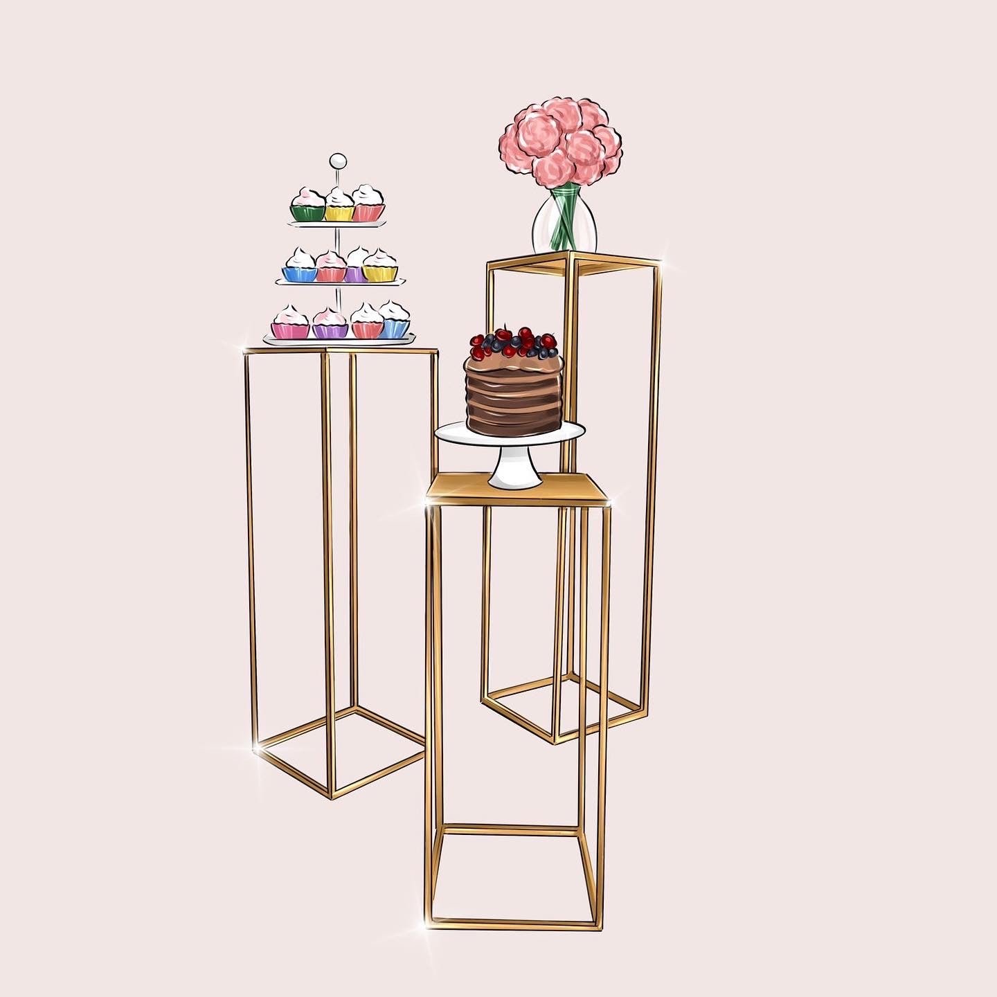 gold cake table stands ( 3 pc set)